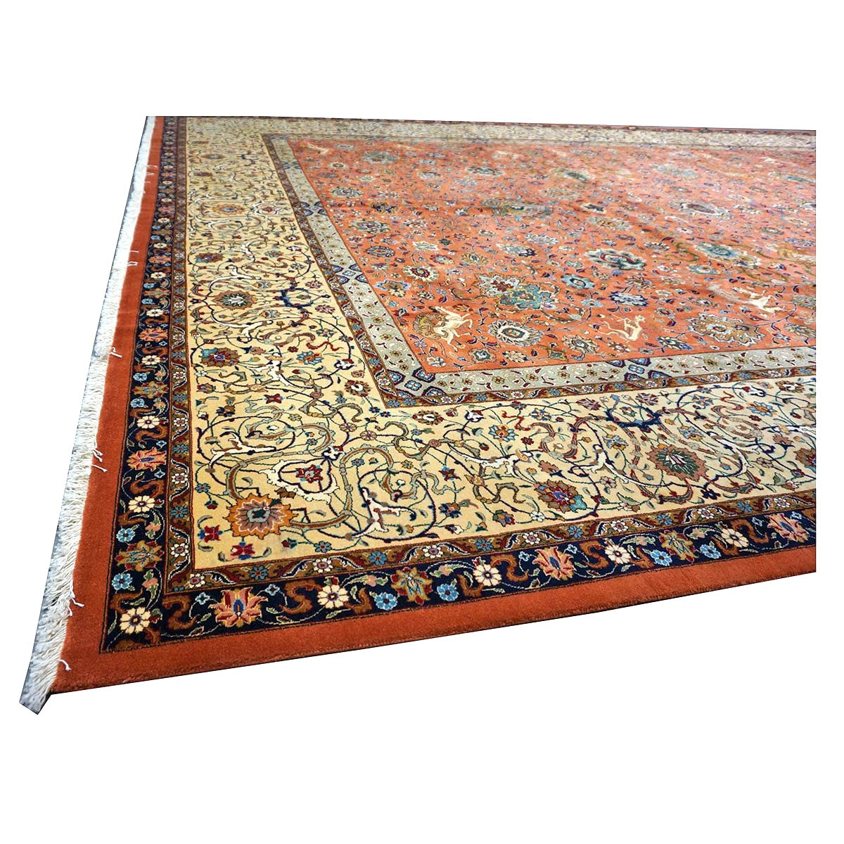 Antique Persian Tabriz Wool 12x18 Rust & Ivory Handmade Area Rug #1140141