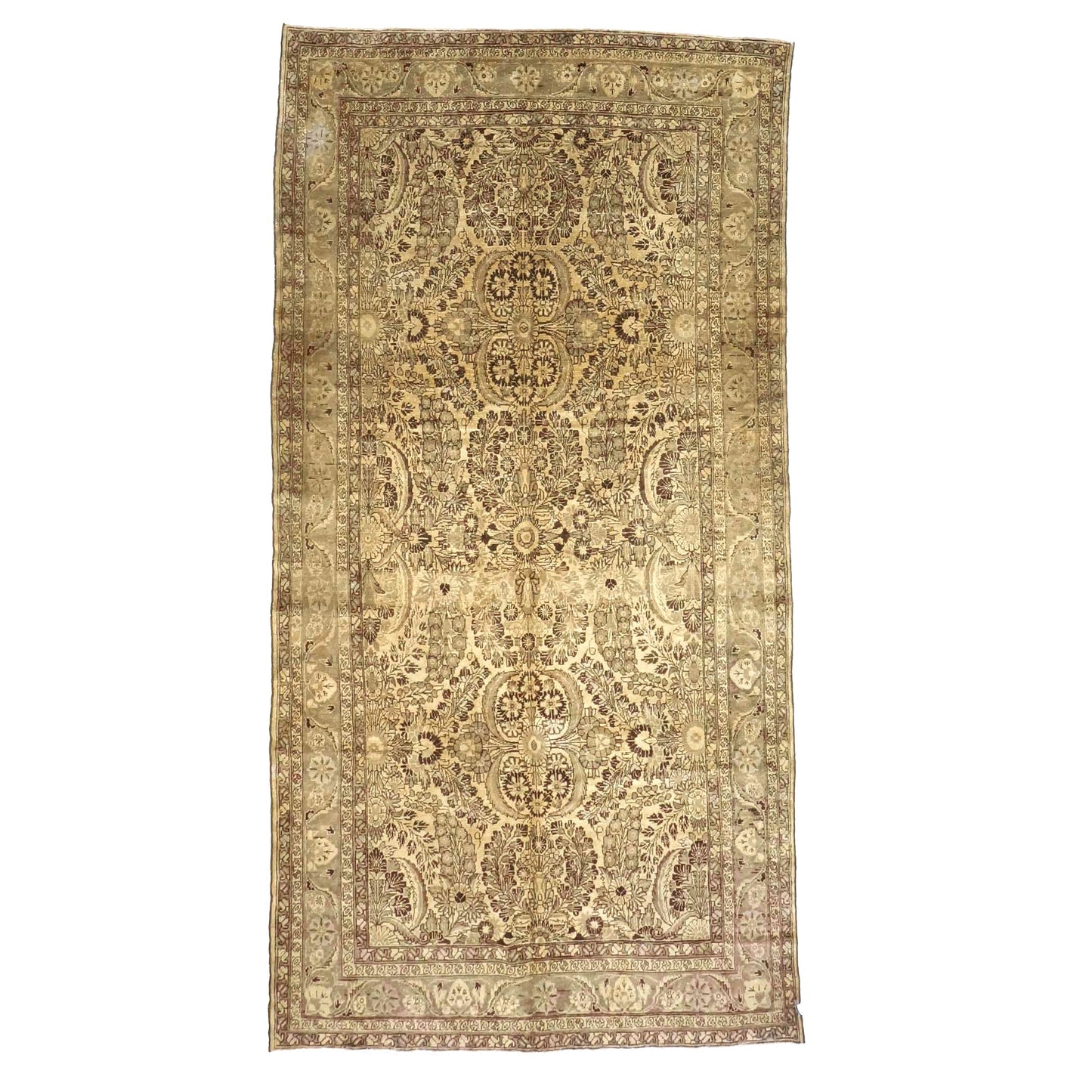 Antique Persian Malayer Wool 7x14 Tan, Brown & Taupe Handmade Gallery Rug #1140171