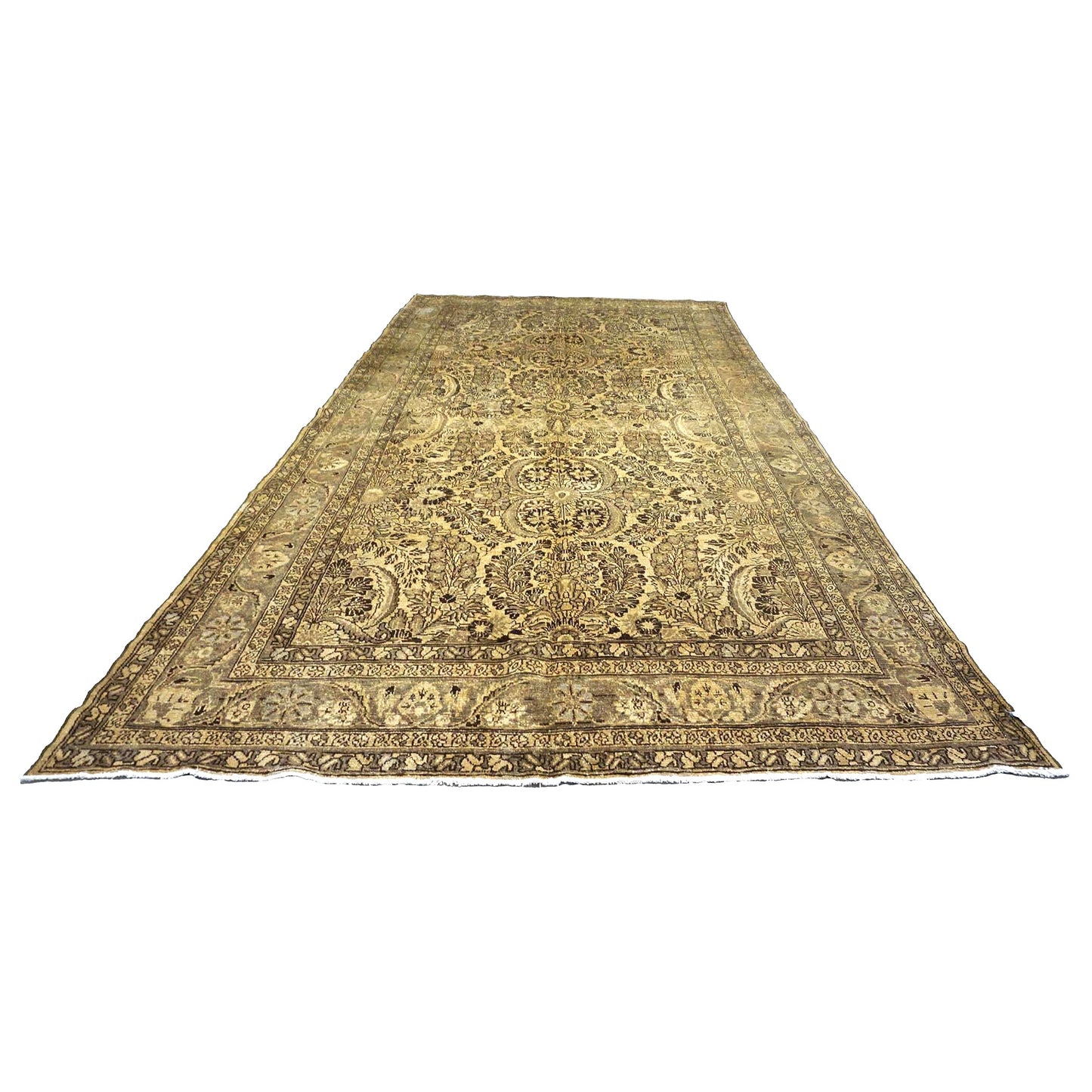 Antique Persian Malayer Wool 7x14 Tan, Brown & Taupe Handmade Gallery Rug #1140171