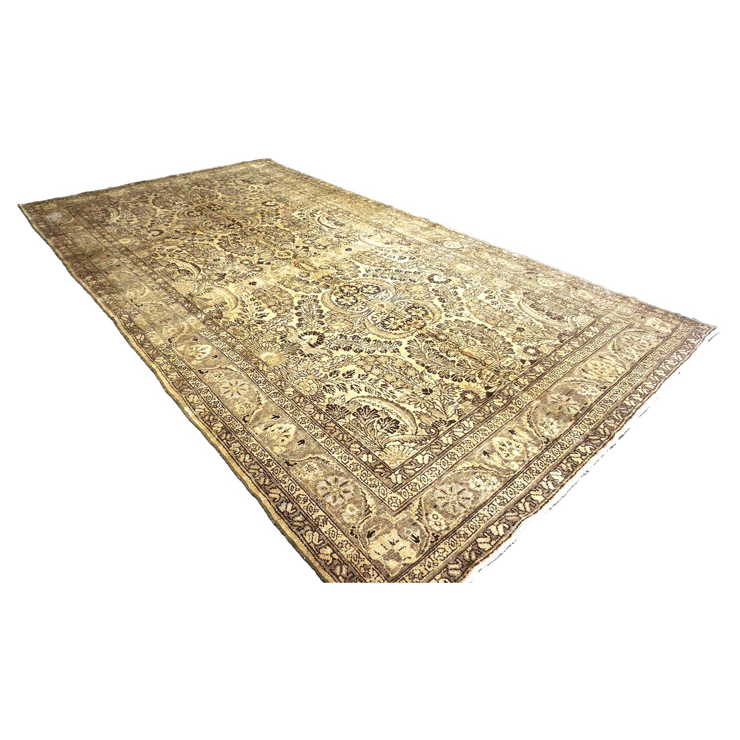 Antique Persian Malayer Wool 7x14 Tan, Brown & Taupe Handmade Gallery Rug #1140171