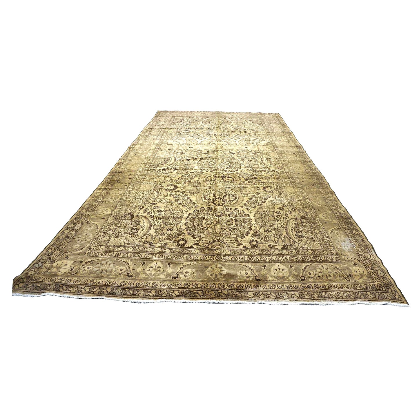 Antique Persian Malayer Wool 7x14 Tan, Brown & Taupe Handmade Gallery Rug #1140171