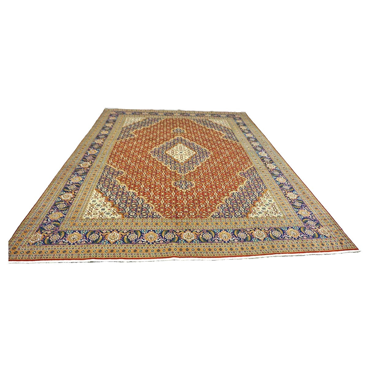 Antique Persian Tabriz Wool 8x11 Ivory, Red & Blue Handmade Area Rug #1140298