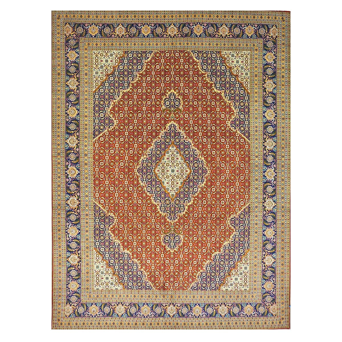 Antique Persian Tabriz Wool 8x11 Ivory, Red & Blue Handmade Area Rug #1140298