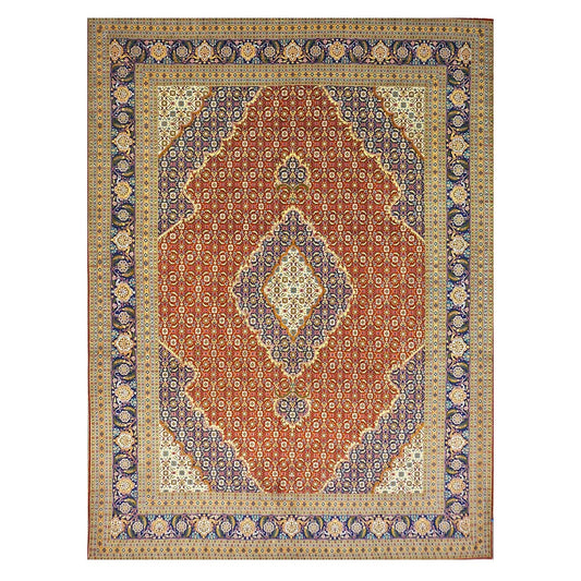 Antique Persian Tabriz Wool 8x11 Ivory, Red & Blue Handmade Area Rug #1140298