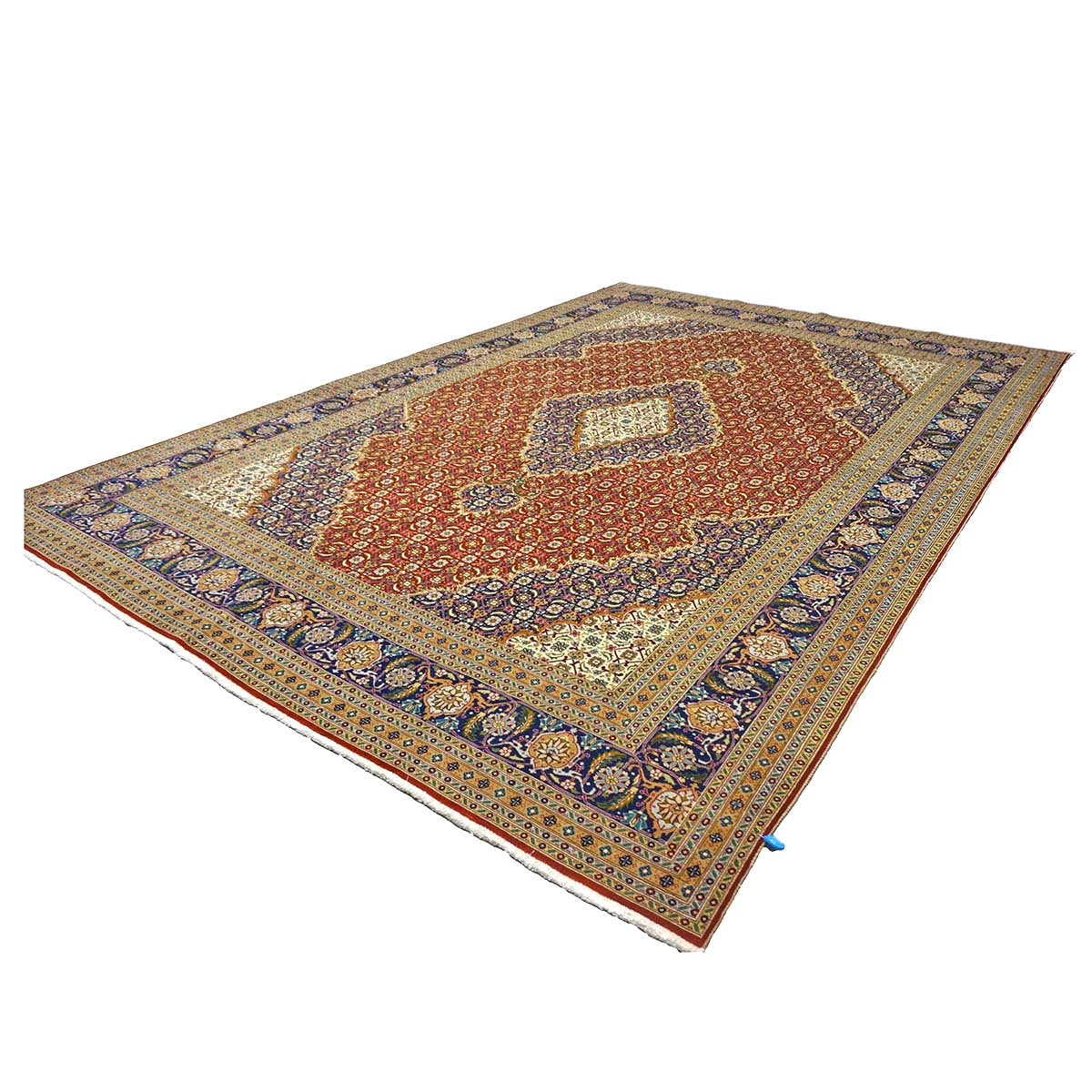 Antique Persian Tabriz Wool 8x11 Ivory, Red & Blue Handmade Area Rug #1140298
