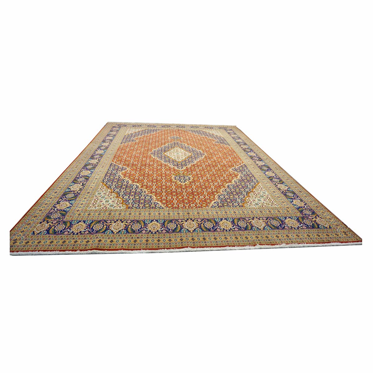 Antique Persian Tabriz Wool 8x11 Ivory, Red & Blue Handmade Area Rug #1140298