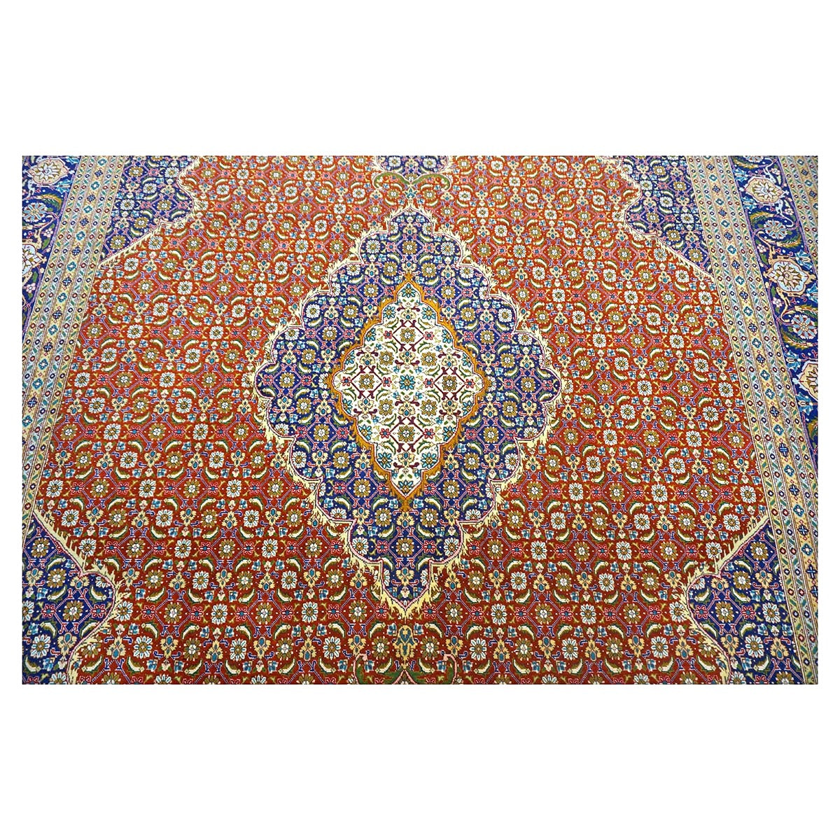Antique Persian Tabriz Wool 8x11 Ivory, Red & Blue Handmade Area Rug #1140298
