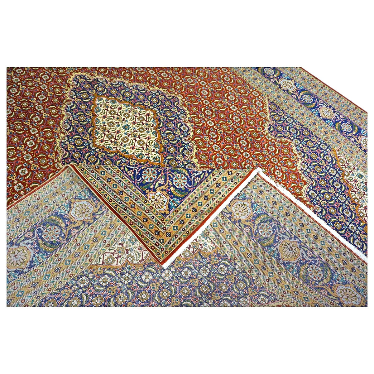Antique Persian Tabriz Wool 8x11 Ivory, Red & Blue Handmade Area Rug #1140298