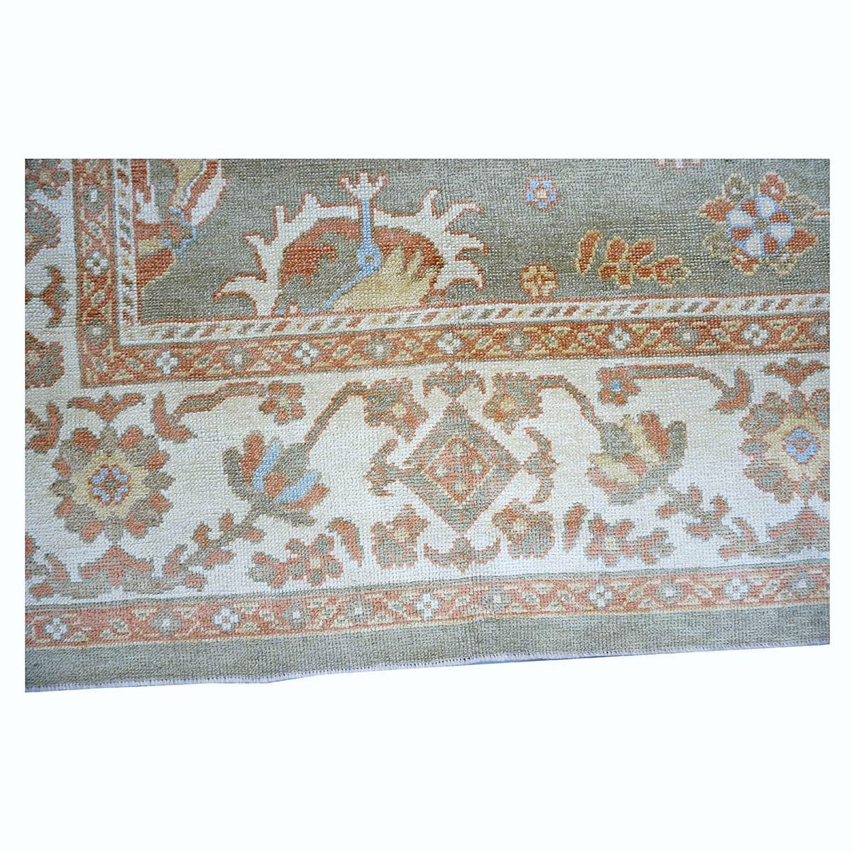 Persian Oushak Wool 10x14 Olive Green, Ivory & Rust Handmade Area Rug #1140311