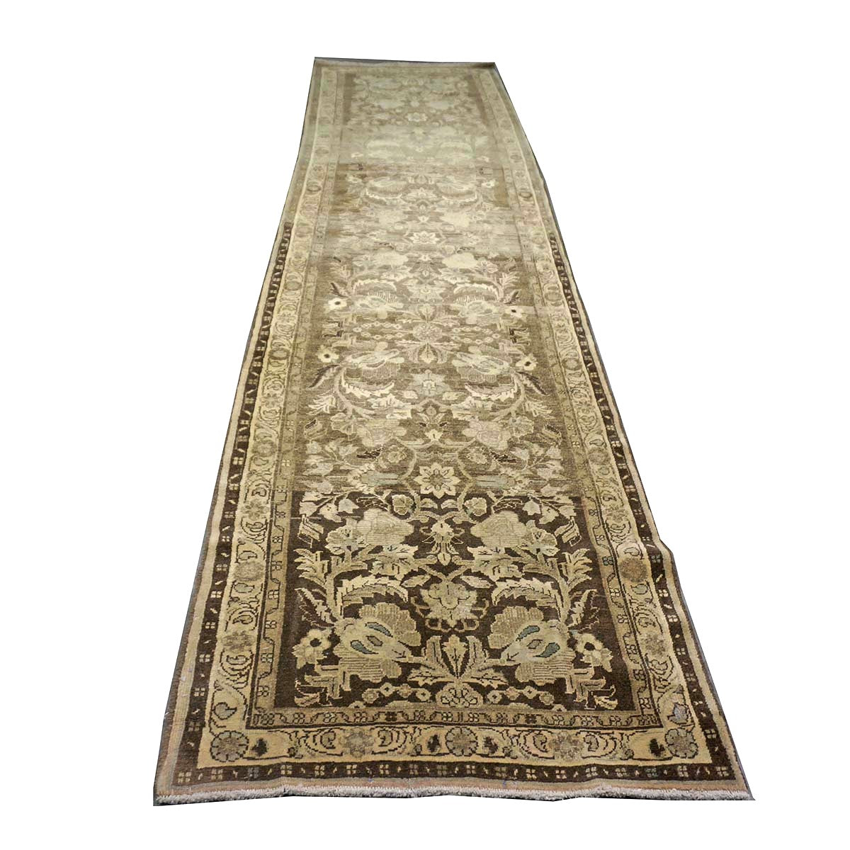 Antique Persian Malayer Wool 3x11 Camel & Brown Handmade Runner Rug #1140375