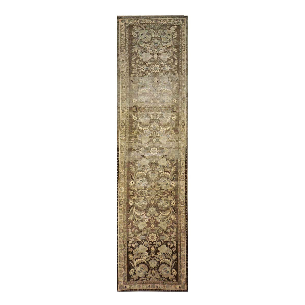Antique Persian Malayer Wool 3x11 Camel & Brown Handmade Runner Rug #1140375