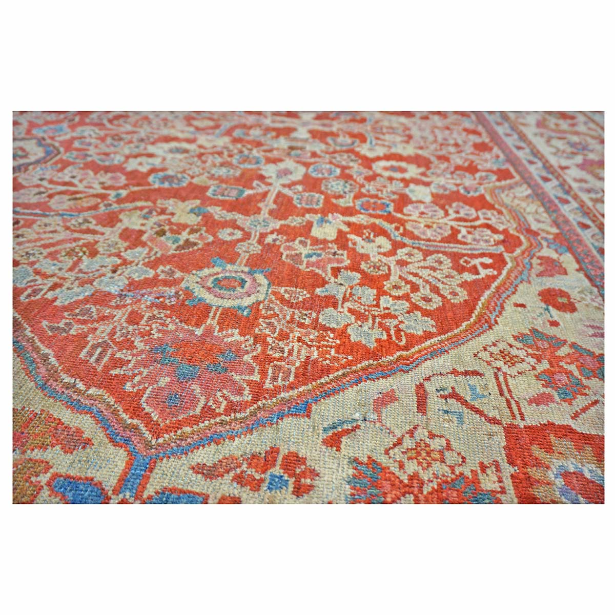 Antique Persian Sultanabad Wool 9 x 12 Red, Ivory & Blue Handmade Area Rug #1140387