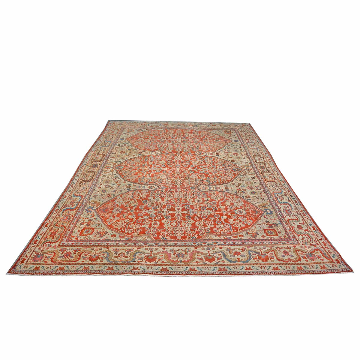 Antique Persian Sultanabad Wool 9 x 12 Red, Ivory & Blue Handmade Area Rug #1140387