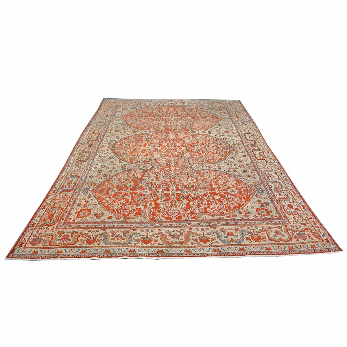 Antique Persian Sultanabad Wool 9 x 12 Red, Ivory & Blue Handmade Area Rug #1140387