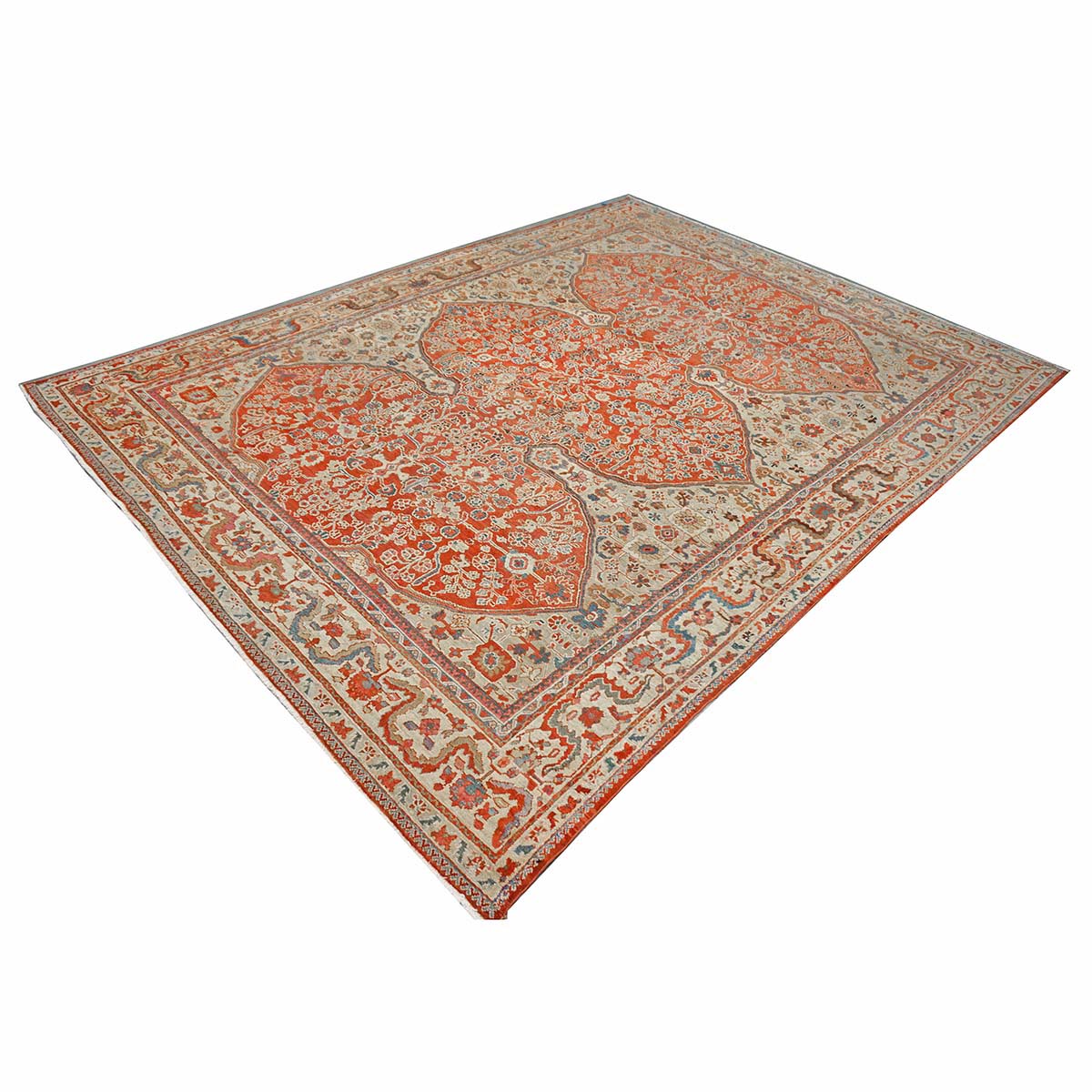 Antique Persian Sultanabad Wool 9 x 12 Red, Ivory & Blue Handmade Area Rug #1140387