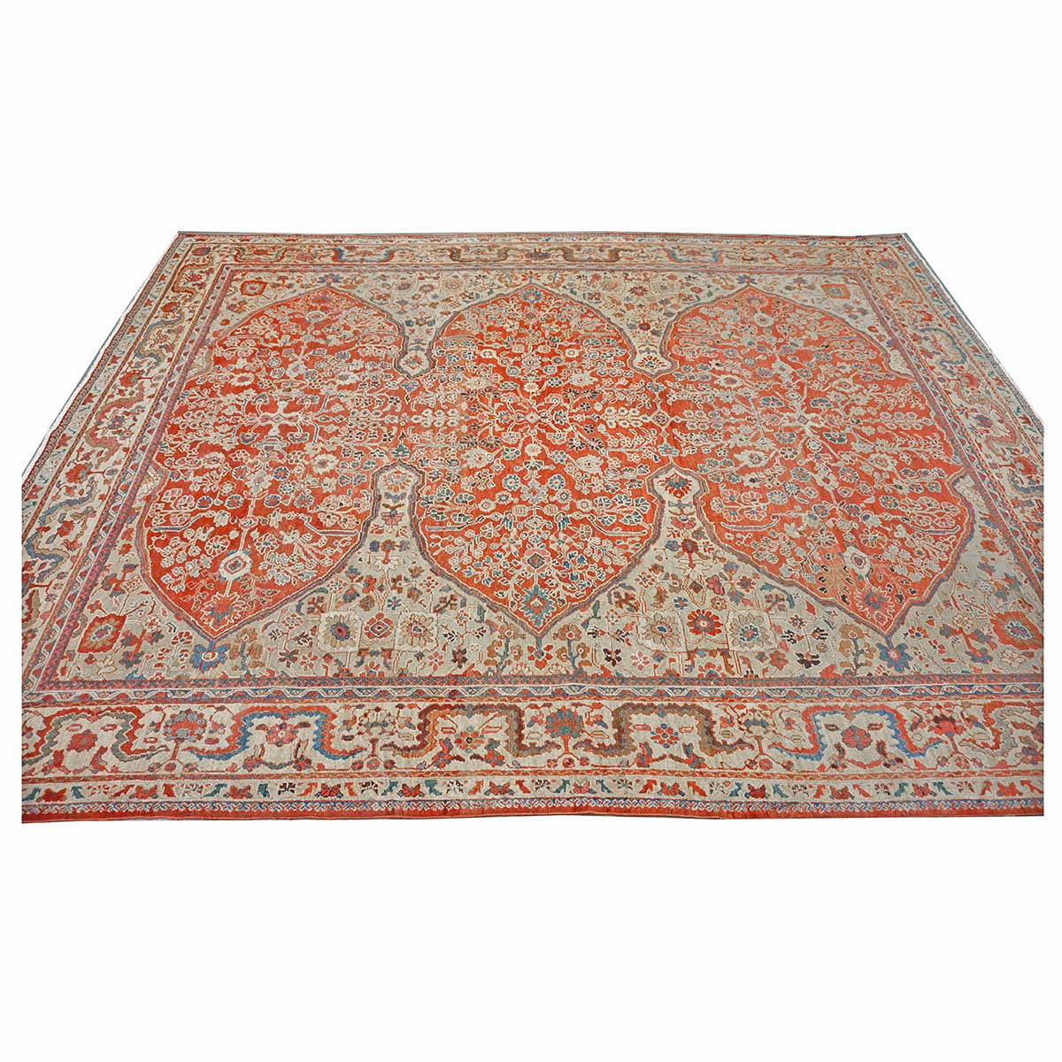 Antique Persian Sultanabad Wool 9 x 12 Red, Ivory & Blue Handmade Area Rug #1140387