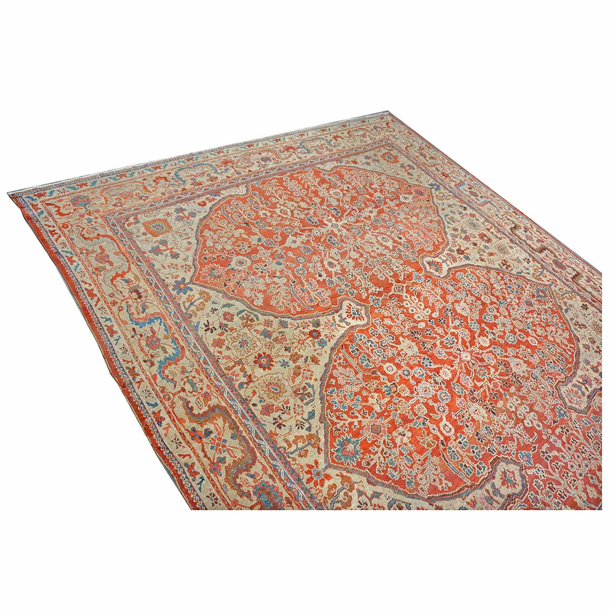 Antique Persian Sultanabad Wool 9 x 12 Red, Ivory & Blue Handmade Area Rug #1140387