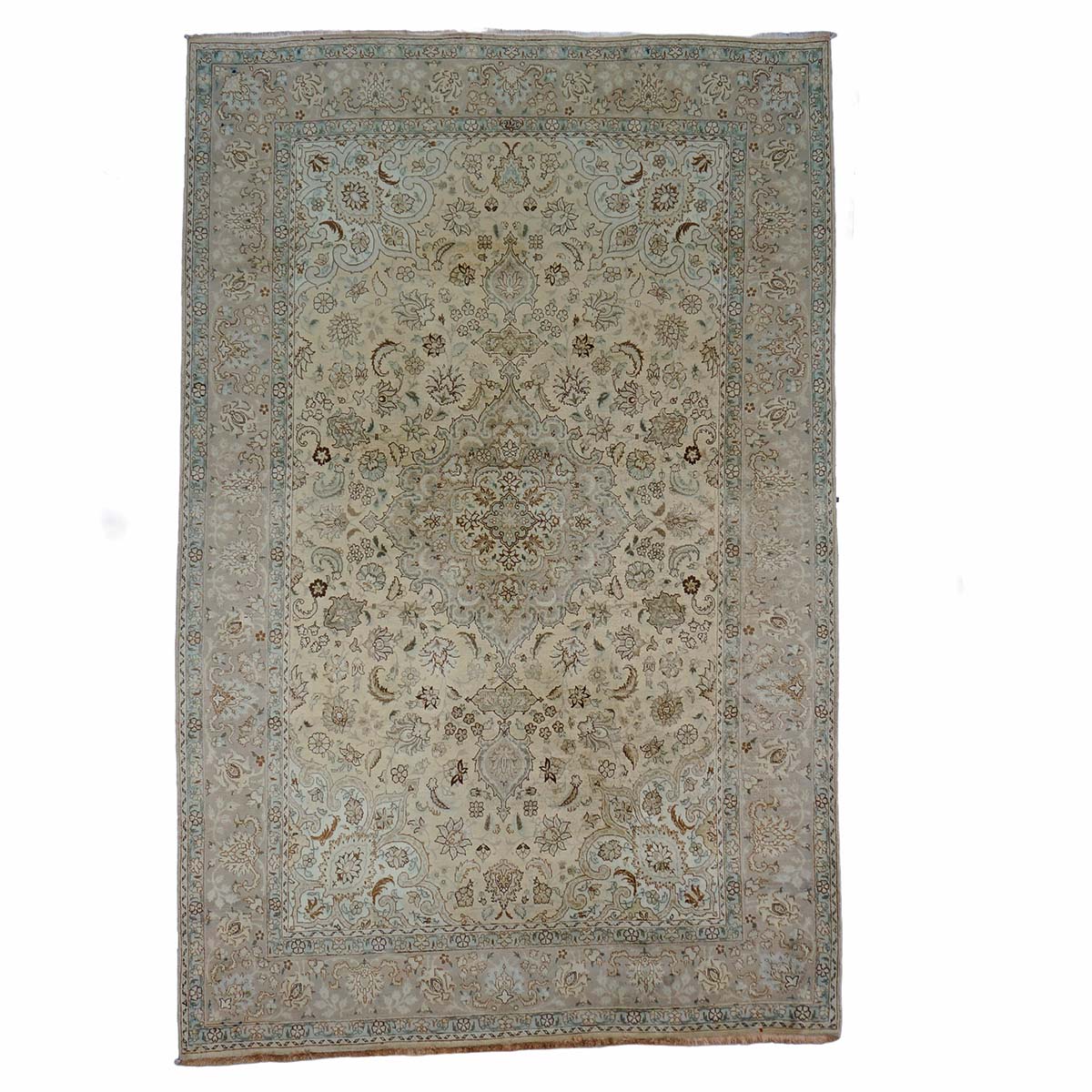 Antique Persian Tabriz Wool 6x10 Ivory, Tan & Light Blue Handmade Area Rug #1140393