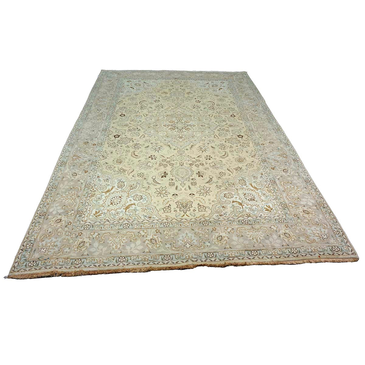 Antique Persian Tabriz Wool 6x10 Ivory, Tan & Light Blue Handmade Area Rug #1140393