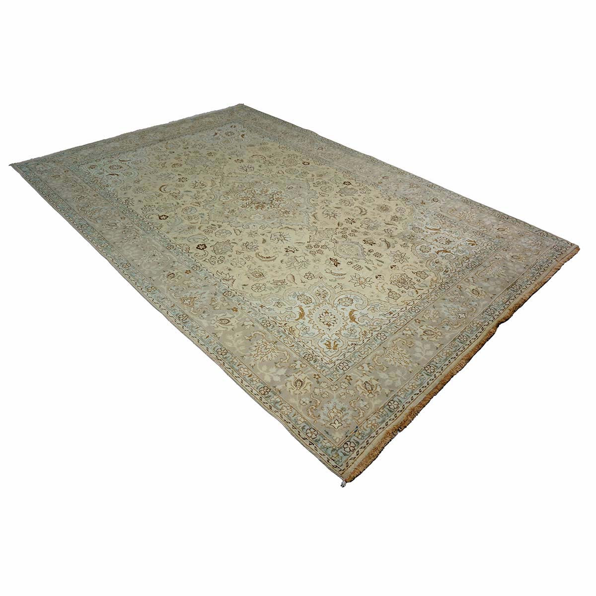 Antique Persian Tabriz Wool 6x10 Ivory, Tan & Light Blue Handmade Area Rug #1140393