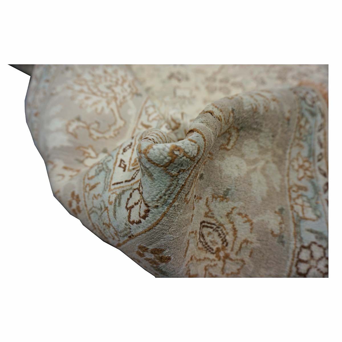 Antique Persian Tabriz Wool 6x10 Ivory, Tan & Light Blue Handmade Area Rug #1140393