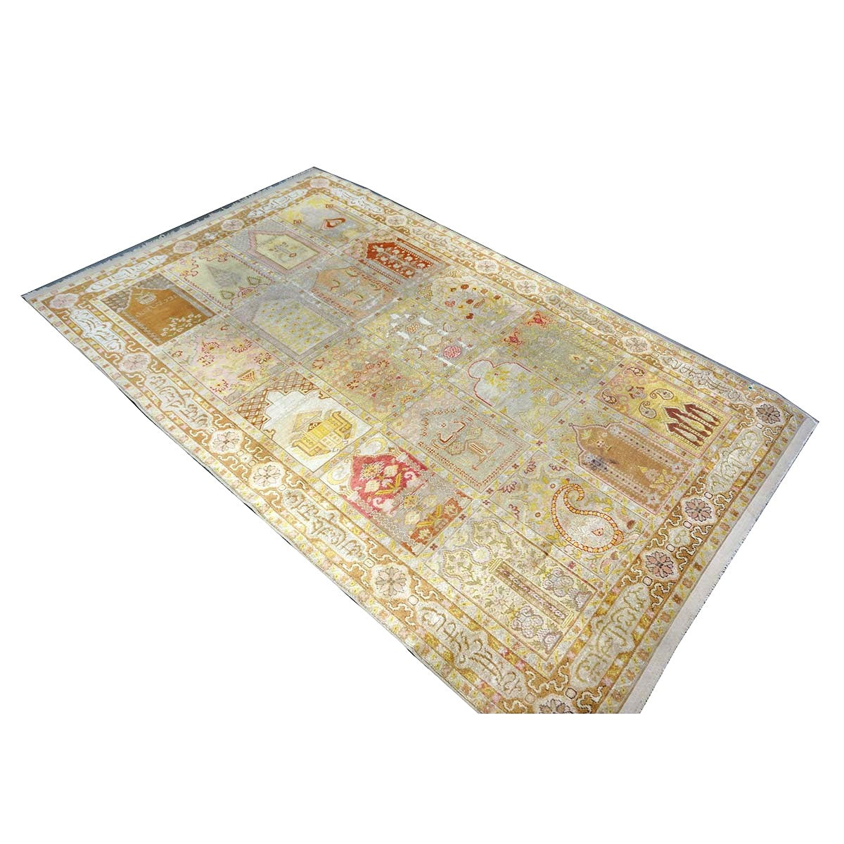 Antique Turkish Keyseri Silk 5x7 Gold, Ivory & Multicolored Handmade Area Rug #1140425