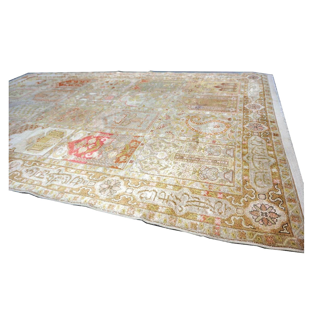 Antique Turkish Keyseri Silk 5x7 Gold, Ivory & Multicolored Handmade Area Rug #1140425