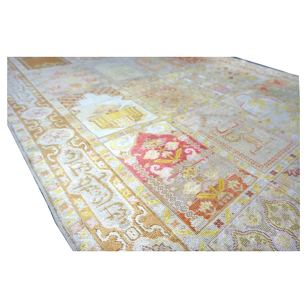 Antique Turkish Keyseri Silk 5x7 Gold, Ivory & Multicolored Handmade Area Rug #1140425