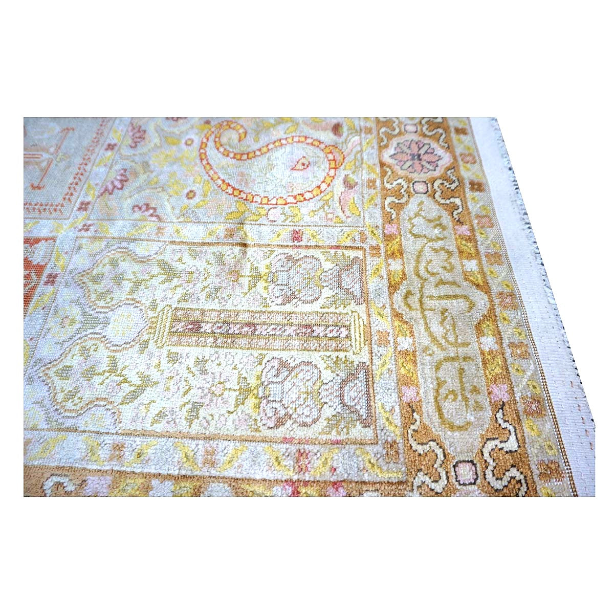 Antique Turkish Keyseri Silk 5x7 Gold, Ivory & Multicolored Handmade Area Rug #1140425