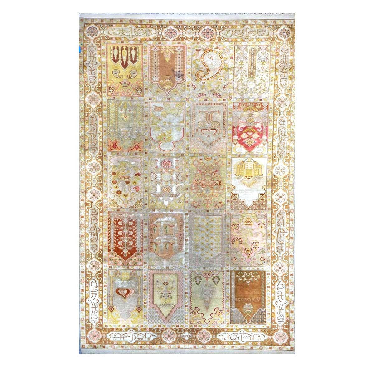 Antique Turkish Keyseri Silk 5x7 Gold, Ivory & Multicolored Handmade Area Rug #1140425