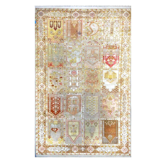 Antique Turkish Keyseri Silk 5x7 Gold, Ivory & Multicolored Handmade Area Rug #1140425