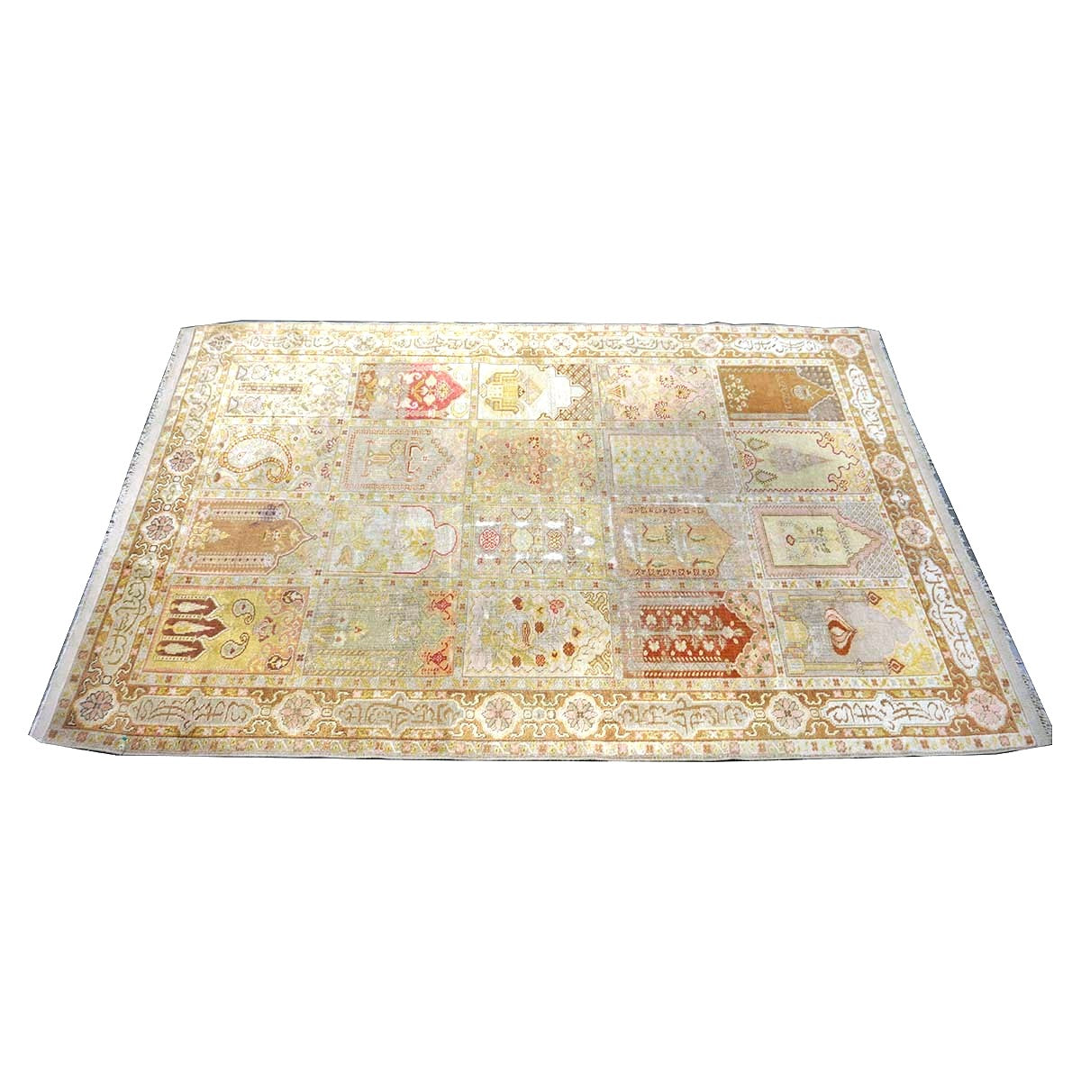 Antique Turkish Keyseri Silk 5x7 Gold, Ivory & Multicolored Handmade Area Rug #1140425