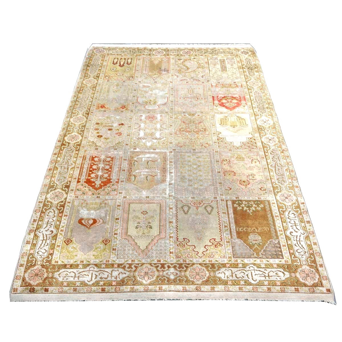 Antique Turkish Keyseri Silk 5x7 Gold, Ivory & Multicolored Handmade Area Rug #1140425
