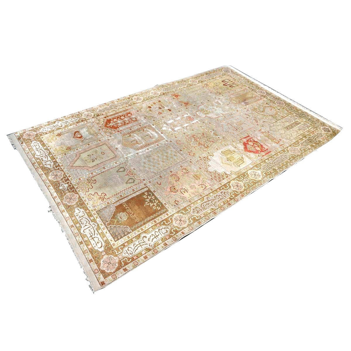 Antique Turkish Keyseri Silk 5x7 Gold, Ivory & Multicolored Handmade Area Rug #1140425