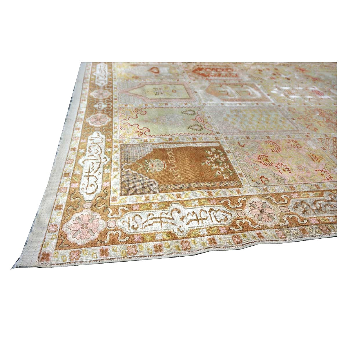 Antique Turkish Keyseri Silk 5x7 Gold, Ivory & Multicolored Handmade Area Rug #1140425