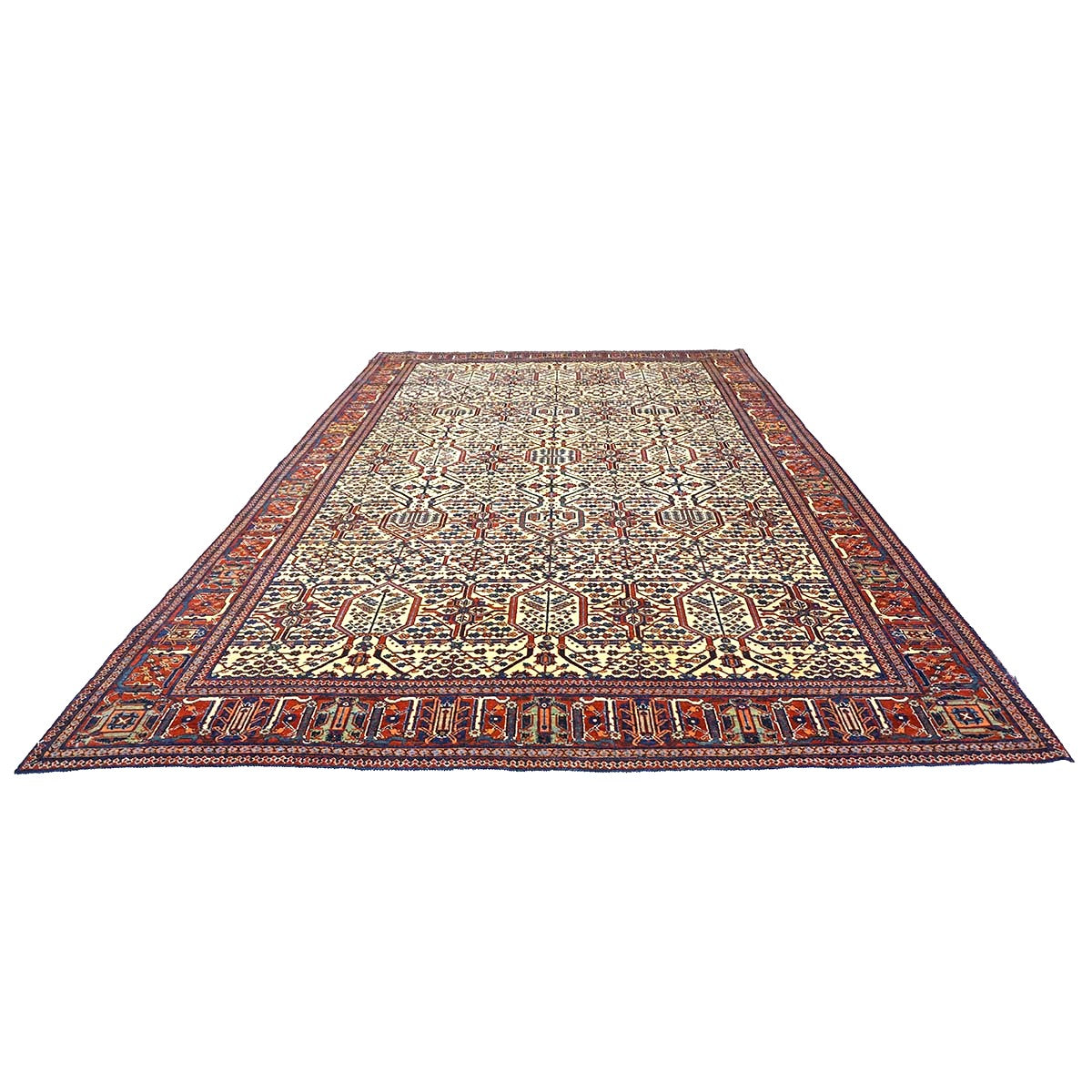 Antique Persian Joshagan Wool 7X10 Red, Navy & Ivory Handmade Area Rug #1140490