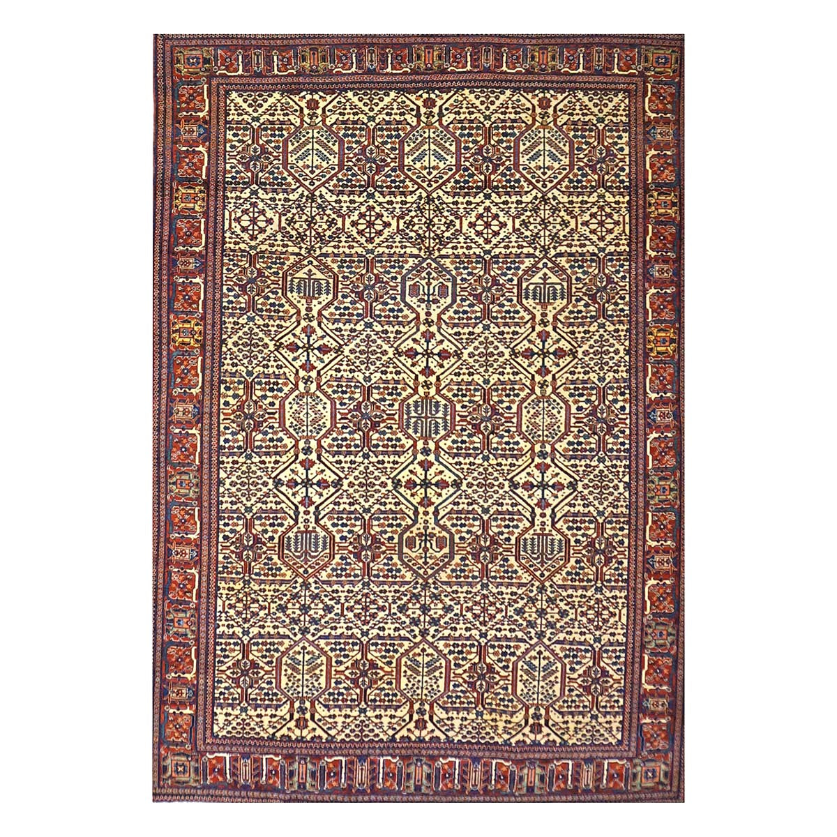 Antique Persian Joshagan Wool 7X10 Red, Navy & Ivory Handmade Area Rug #1140490
