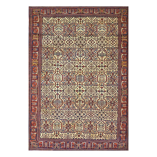 Antique Persian Joshagan Wool 7X10 Red, Navy & Ivory Handmade Area Rug #1140490