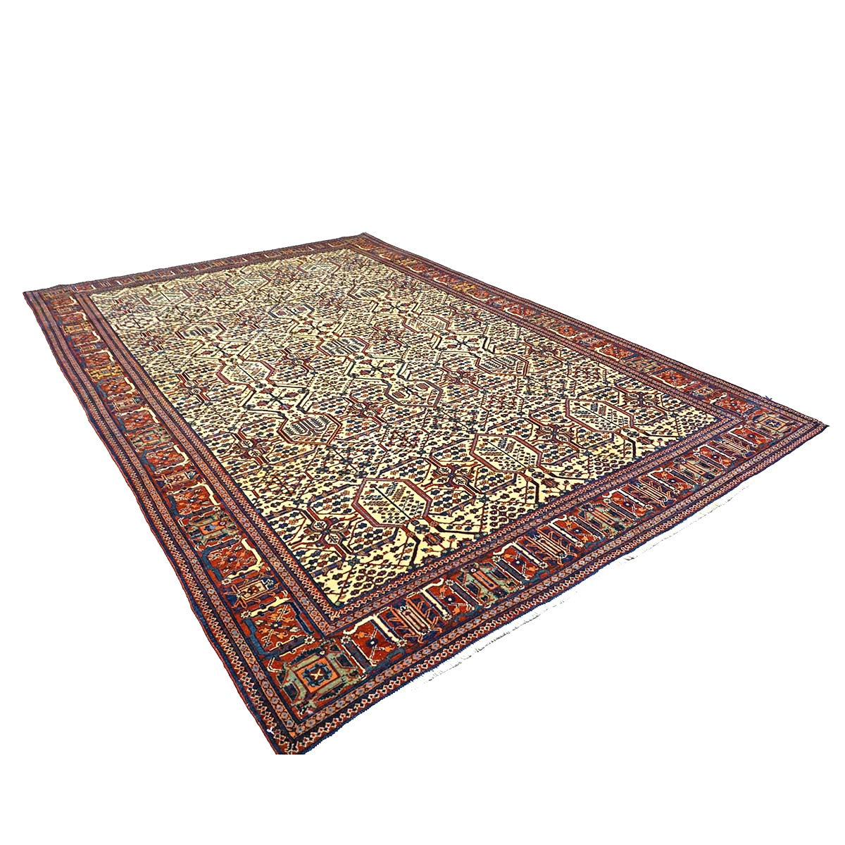 Antique Persian Joshagan Wool 7X10 Red, Navy & Ivory Handmade Area Rug #1140490