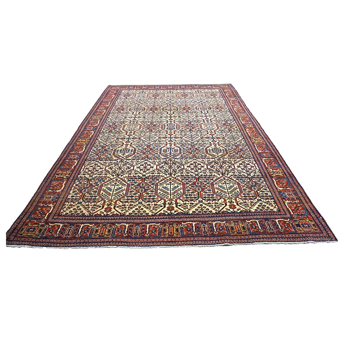 Antique Persian Joshagan Wool 7X10 Red, Navy & Ivory Handmade Area Rug #1140490