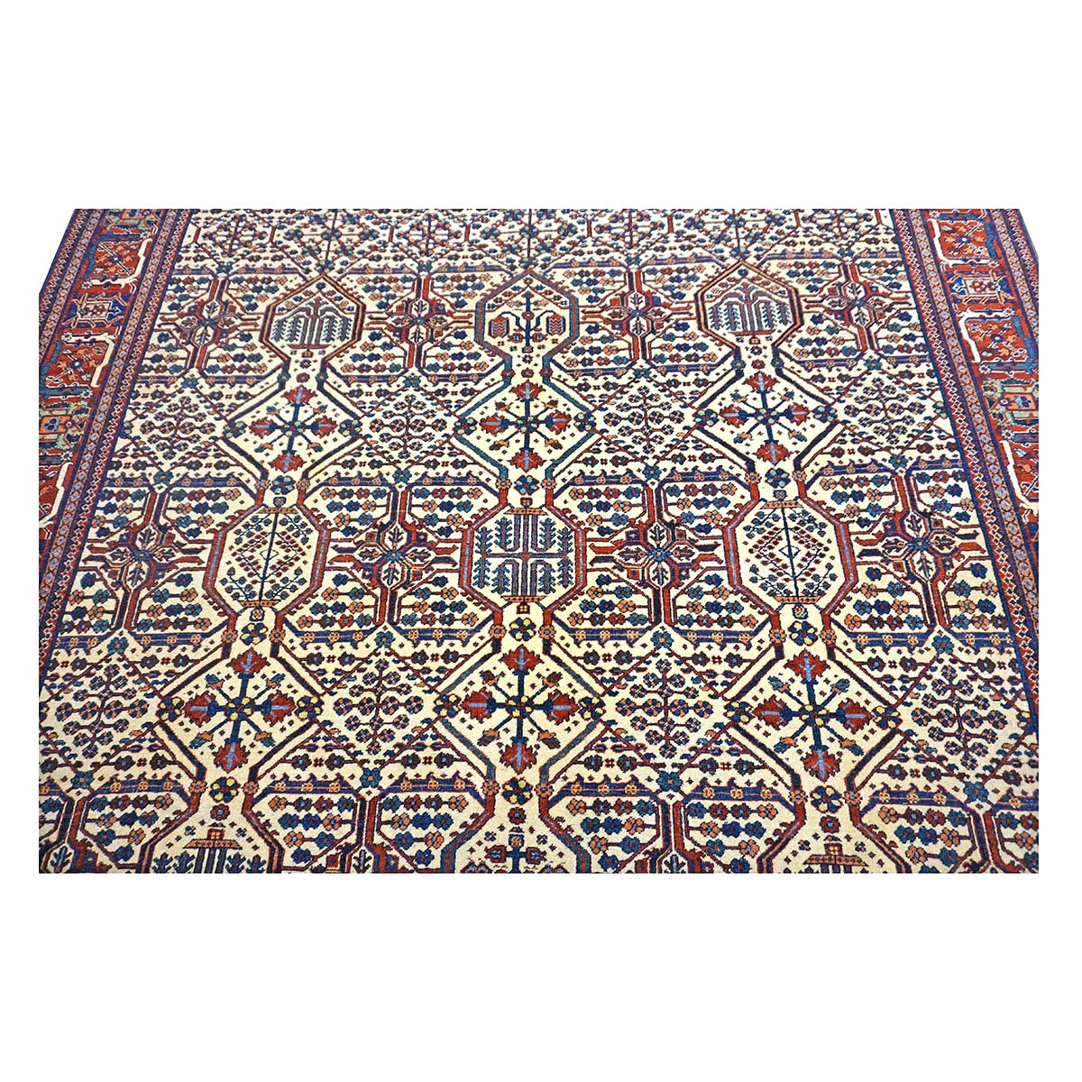 Antique Persian Joshagan Wool 7X10 Red, Navy & Ivory Handmade Area Rug #1140490