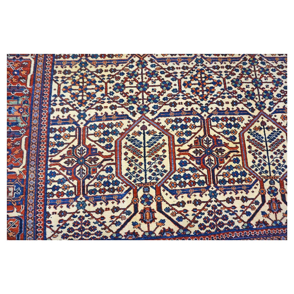Antique Persian Joshagan Wool 7X10 Red, Navy & Ivory Handmade Area Rug #1140490