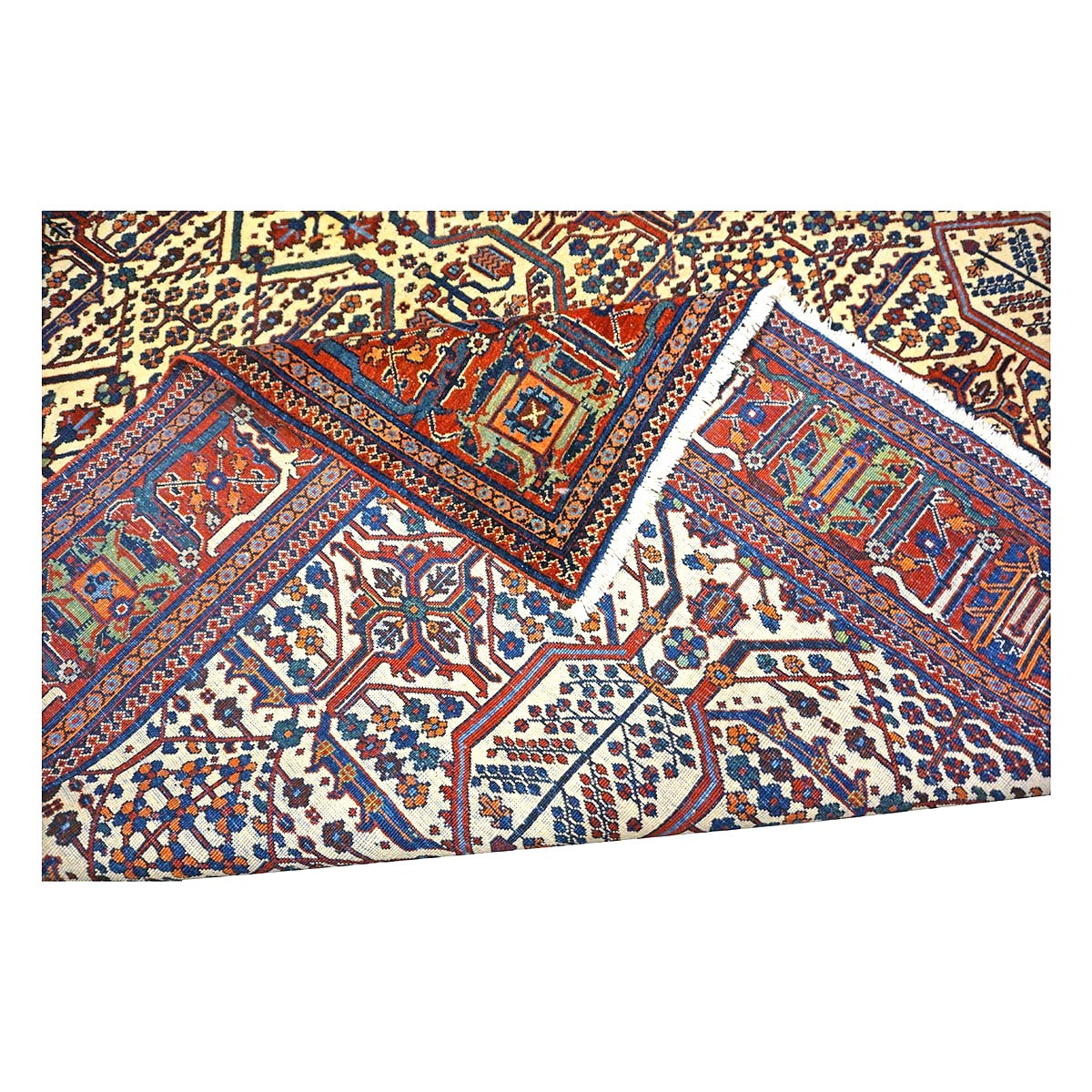 Antique Persian Joshagan Wool 7X10 Red, Navy & Ivory Handmade Area Rug #1140490