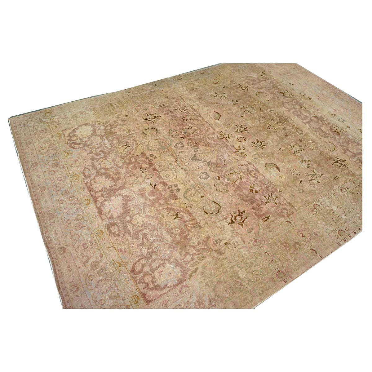 Antique Persian Tabriz Wool 7x10 Tan, Pink & Brown Handmade Area Rug #1140548