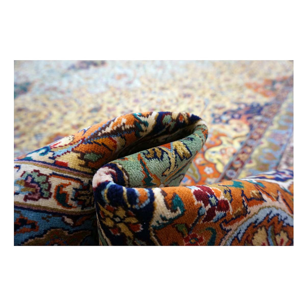 Antique Persian Tabriz Wool 13x19 Camel, Blue, Teal, Orange & Ivory Handmade Oversized Area Rug #1140712