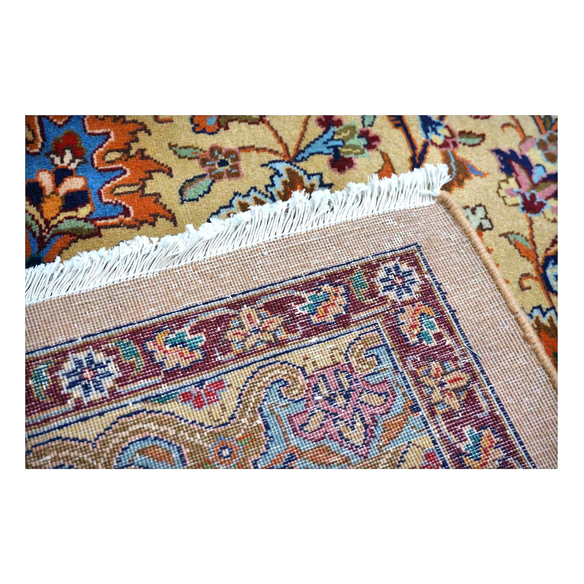 Antique Persian Tabriz Wool 13x19 Camel, Blue, Teal, Orange & Ivory Handmade Oversized Area Rug #1140712