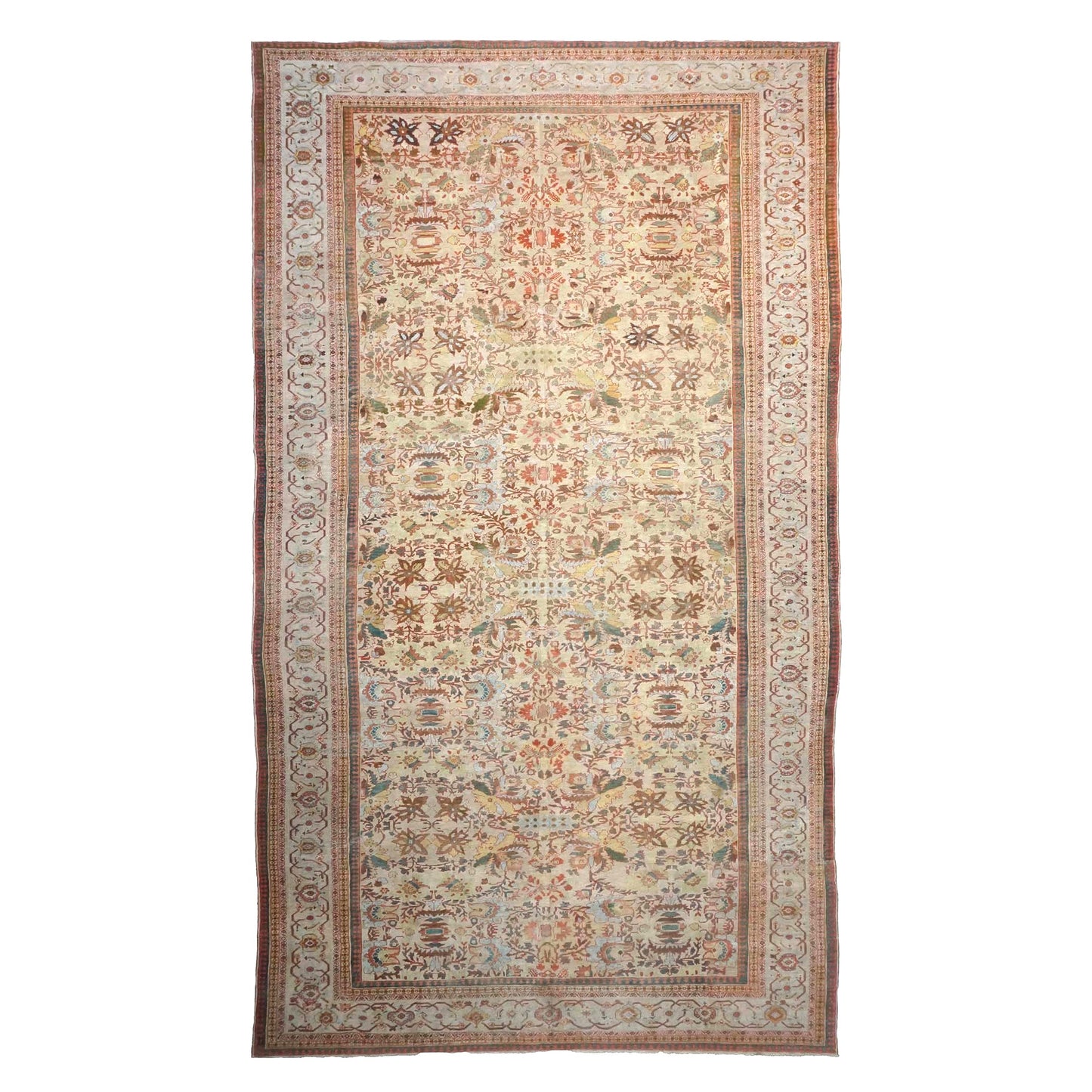 Antique Persian Sultanabad Wool 12X21 Orange, Green, Ivory & Tan Handmade Oversized Area Rug #1140742