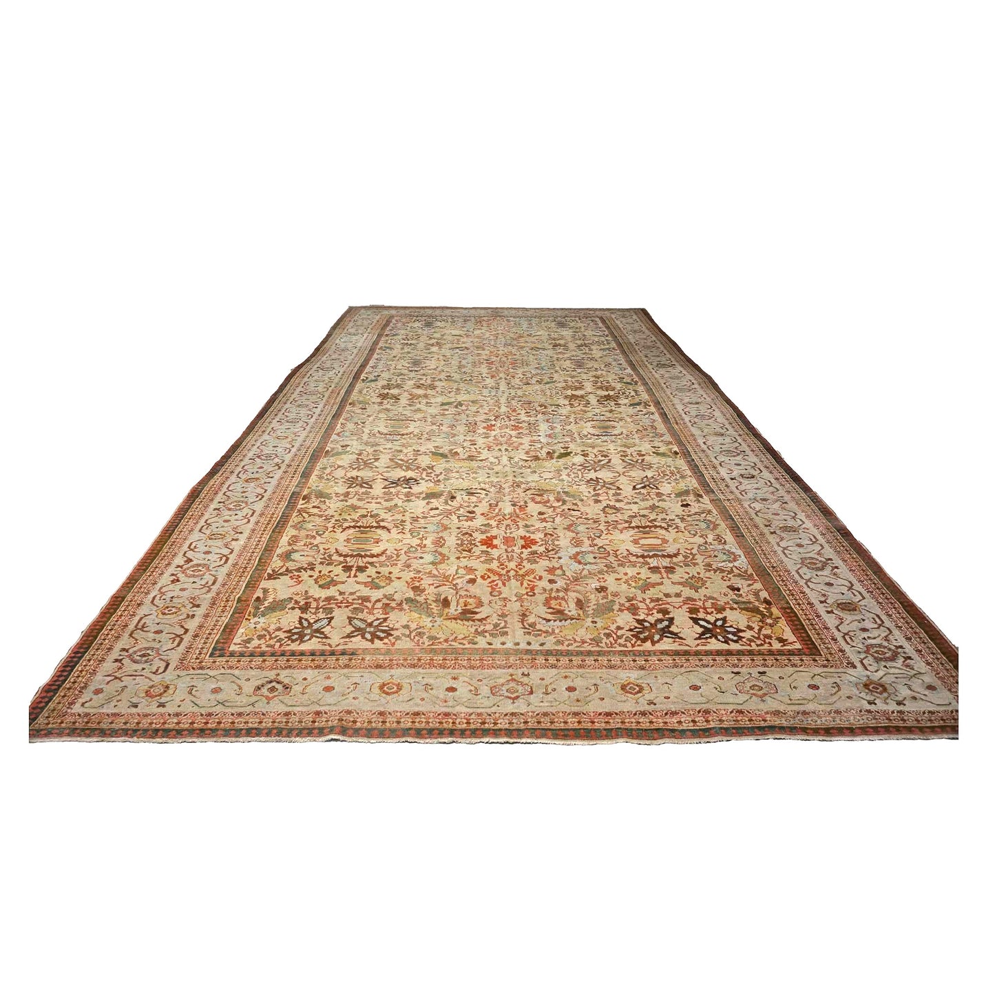 Antique Persian Sultanabad Wool 12X21 Orange, Green, Ivory & Tan Handmade Oversized Area Rug #1140742