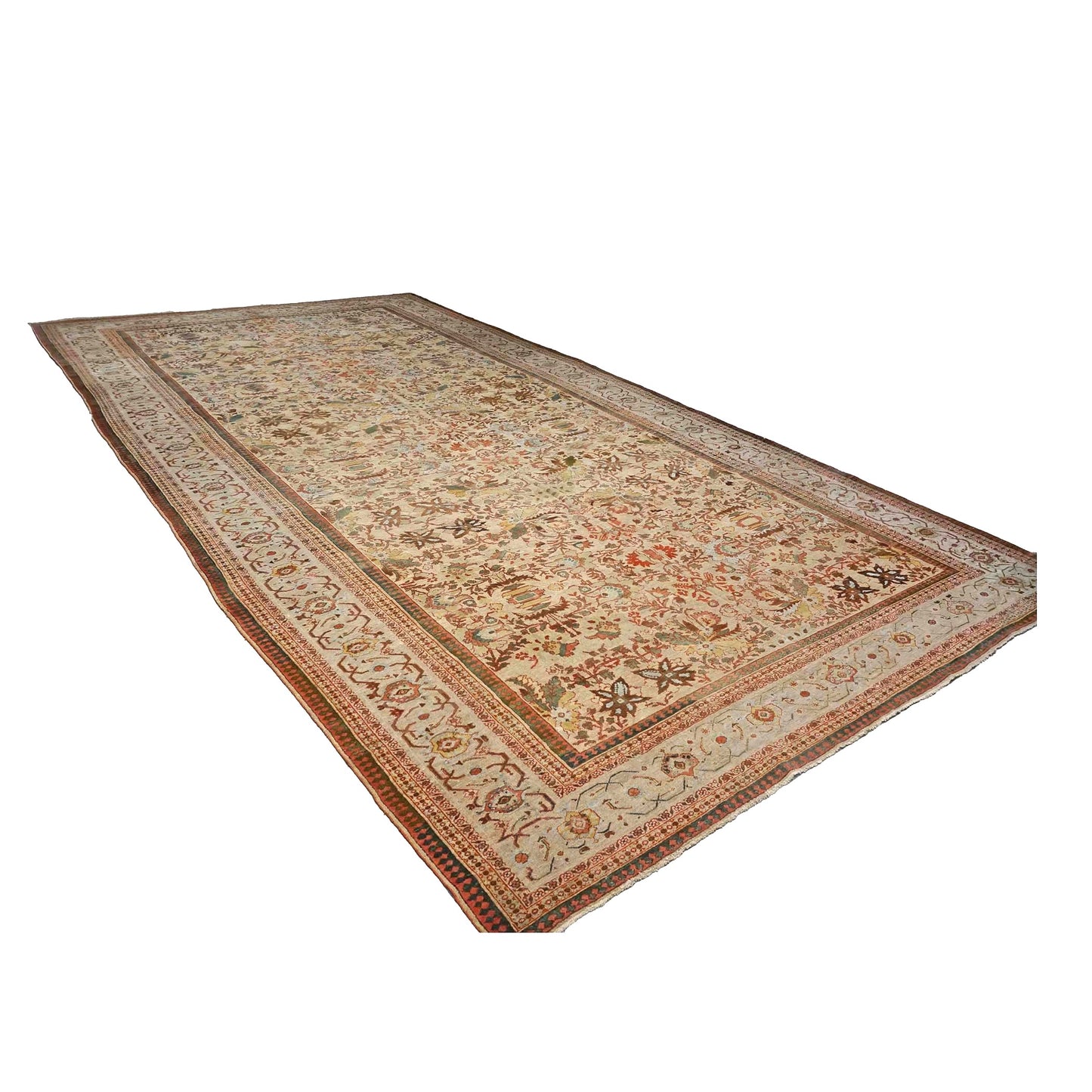 Antique Persian Sultanabad Wool 12X21 Orange, Green, Ivory & Tan Handmade Oversized Area Rug #1140742