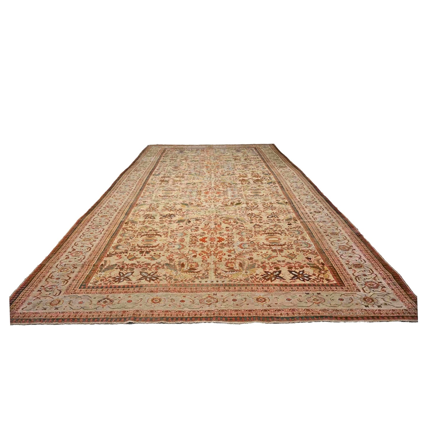 Antique Persian Sultanabad Wool 12X21 Orange, Green, Ivory & Tan Handmade Oversized Area Rug #1140742